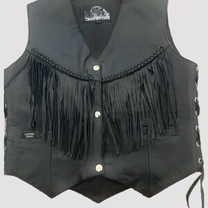 Leather King Vintage Black Leather Fringe Vest
